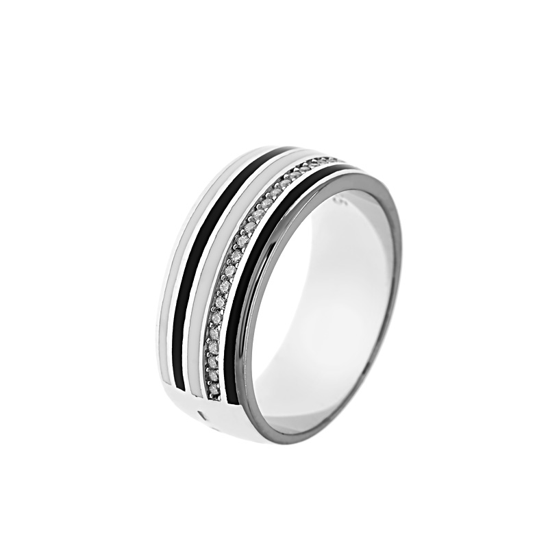 Fekete fehér betétes köves ezüst gyűrű