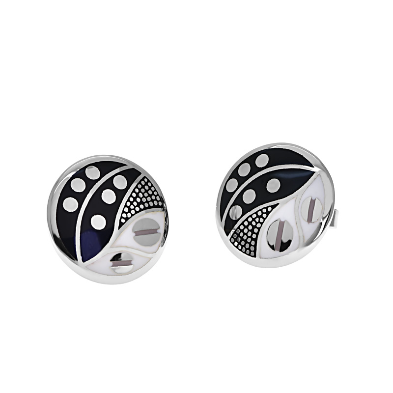 Fekete fehér betétes ezüst fülbevaló