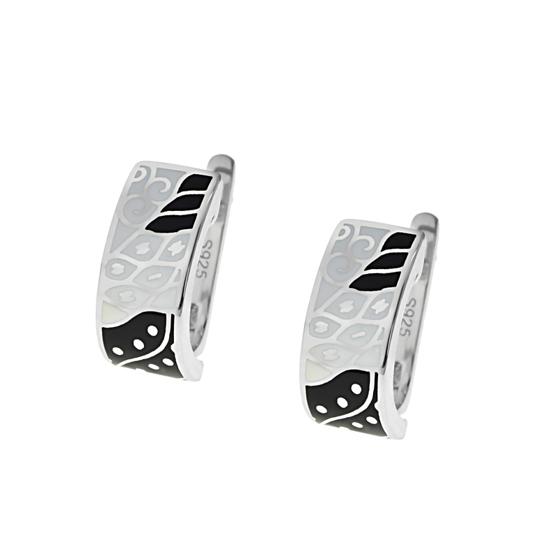 Fekete fehér betétes ezüst fülbevaló