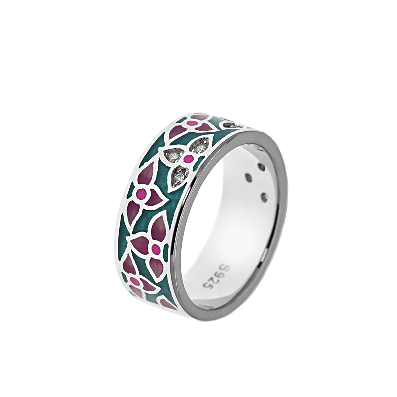 Színes virágos köves ezüst gyűrű