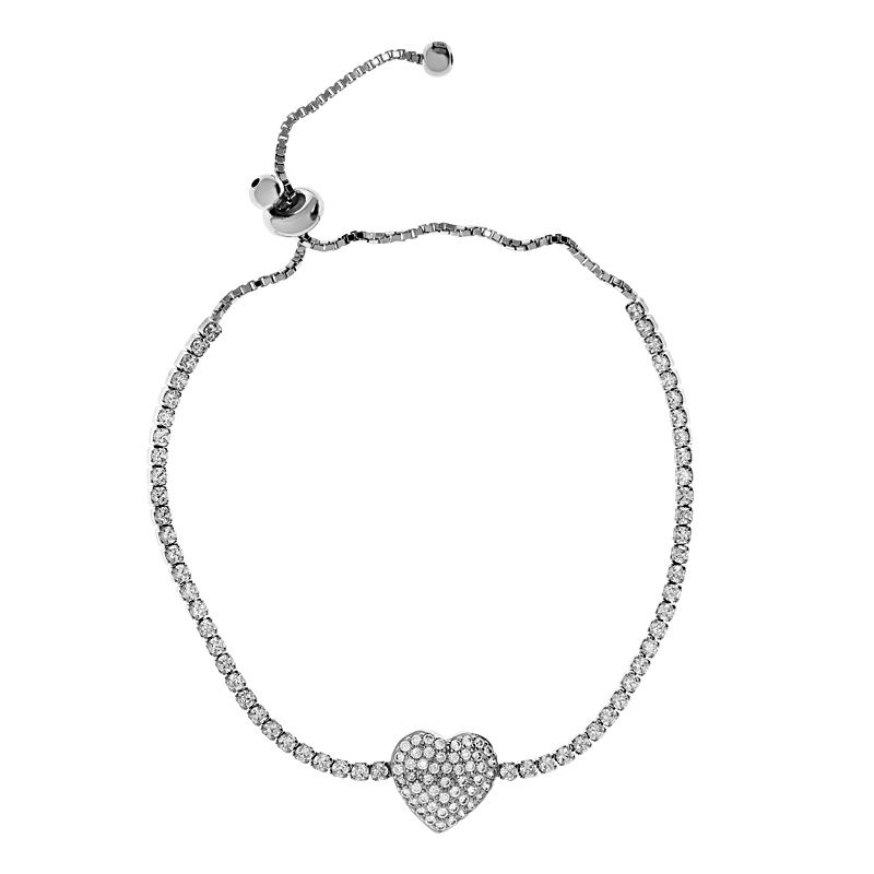 Fehér köves szív mintás ezüst karkötő