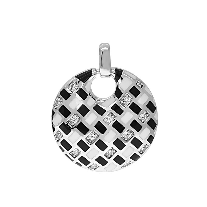 Fekete-fehér betétes fehér köves ezüst medál